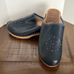 Classic Blue Leather Clogs